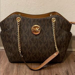 🌹MICHAEL KORS🌹Large Logo Jet Set Leather Tote